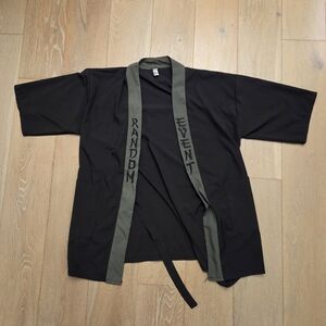 Black Unisex Kimono Cardigan with Green Trim And Embroidery Size Medium